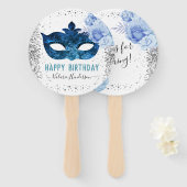 Blue Masquerade Birthday Party Handwaaier (Voorkant en achterkant)