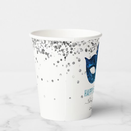 Blue Masquerade Birthday Party Papieren Bekers (Rechts)