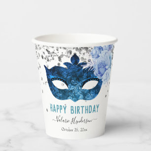 Blue Masquerade Birthday Party Papieren Bekers