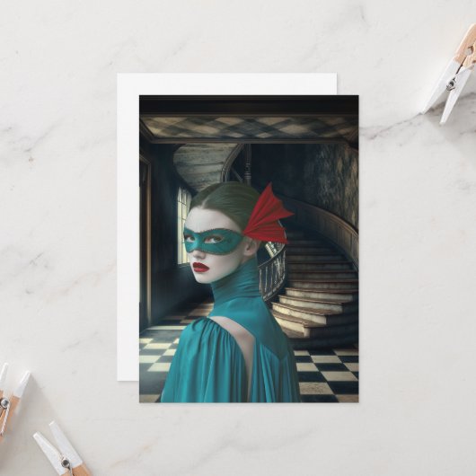 Blue Masquerade Digital Art Wenskaart Kaart (Voorkant / Achterkant in situ)