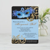 Blue Masquerade Mask Ball Costume Halloween Kaart (Staand voorkant)