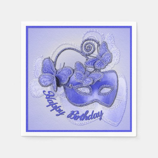 Blue Masquerade Mask Birthday Napkins Servetten (Voorkant)