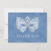 Blue Masquerade Mask Elegant Quinceanera Bedankkaart (Voorkant)