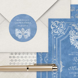 Blue Masquerade Mask Elegant Quinceanera Ronde Sticker