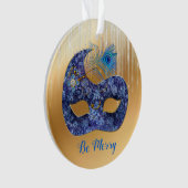 Blue Masquerade Mask en Peacock Feather on Gold Ornament (voorkant)