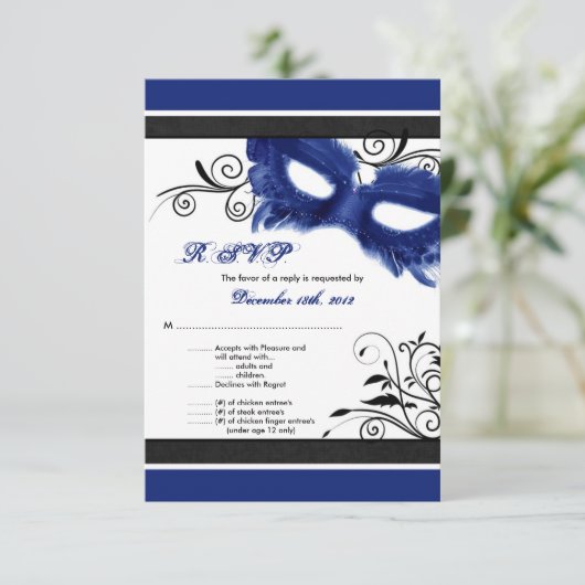 Blue Masquerade Mask Sweet 16 R.S.V.P. Kaart (Staand voorkant)