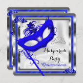 Blue Masquerade Quinceanera 15th Birthday Party Kaart (Voorkant / Achterkant)
