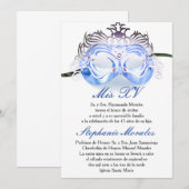 Blue Masquerade Quinceanera Birthday Uitnodiging (Voorkant / Achterkant)