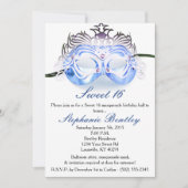 Blue Masquerade Zebra Sweet 16 Birthday Invitation Kaart (Voorkant)
