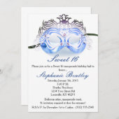 Blue Masquerade Zebra Sweet 16 Birthday Invitation Kaart (Voorkant / Achterkant)