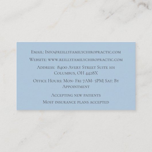 Blue Massage Therapy Chiropractie Visitekaartje (Achterkant)