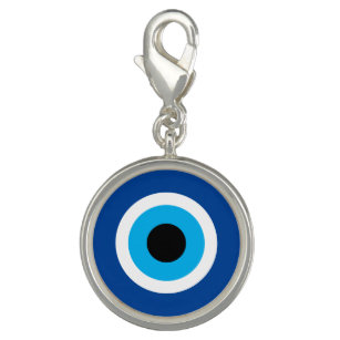 Blue Mati Evil Eye icoon ronde charme verzilverd Charm