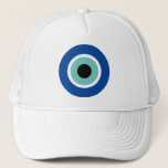 Blue Mati Evil Eye luck & protection logo Trucker Pet<br><div class="desc">Blue Mati Evil Eye geluk & bescherming symbool trucker hoed. Blauw Mati oud Grieks/Romeins/Turks oogbalpictogram voor bescherming en geluk. Aangepaste kleur petten voor hem of haar.</div>