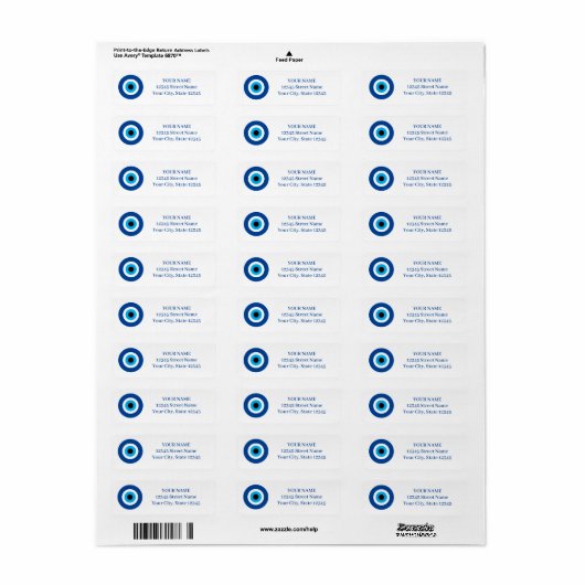 Blue Mati Evil Eye symbool retouradres stickers (Full Sheet)