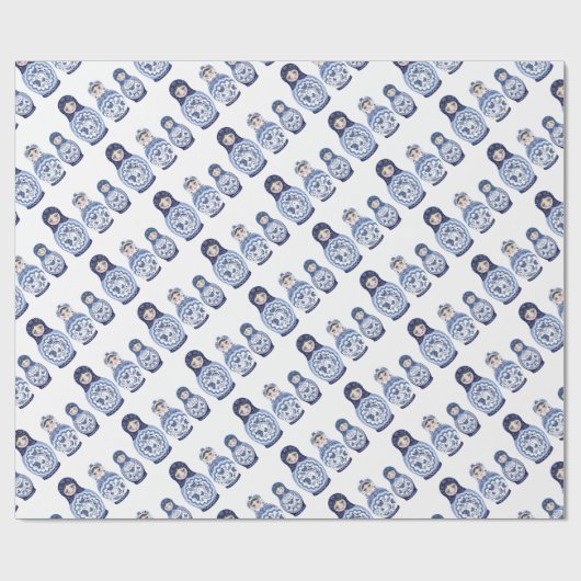 Blue Matryoshka Dolls Cadeaupapier (Vlak)