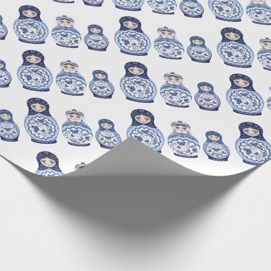 Blue Matryoshka Dolls Cadeaupapier (Hoek)