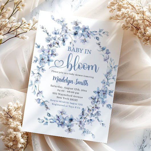 Blue Meadow Boho Baby in Bloom Baby shower Kaart