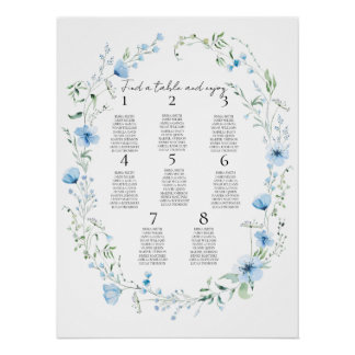 Blue Meadow Elegant Wildflower Wedding Seating Perfect Poster