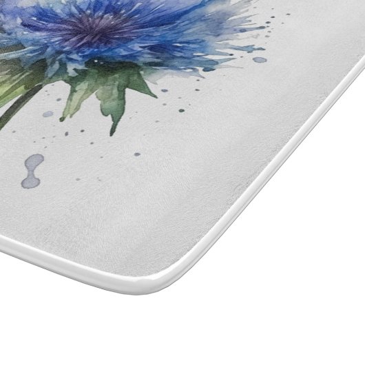 Blue Meadow Magic: Waterverf Cornflower Art Snijplank (Hoek)