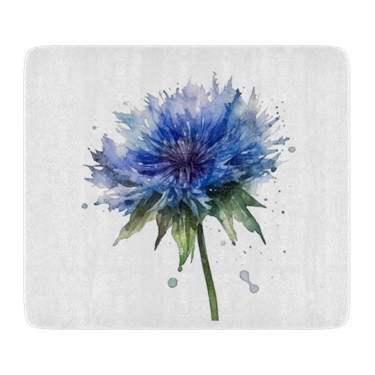 Blue Meadow Magic: Waterverf Cornflower Art Snijplank (Voorkant)