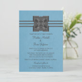 Blue Medallion Border Wedding Invite Kaart (Staand voorkant)