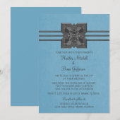 Blue Medallion Border Wedding Invite Kaart (Voorkant / Achterkant)