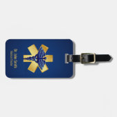 Blue Medical 3D Caduceus Gold Cross Bagagelabel (Voorkant horizontaal)