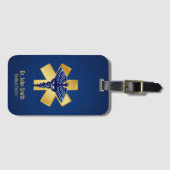 Blue Medical 3D Caduceus Gold Cross Bagagelabel (Voorkant (horizontaal))