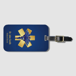 Blue Medical 3D Caduceus Gold Cross Bagagelabel