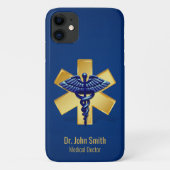 Blue Medical 3D Caduceus Gold Cross Case-Mate iPhone Case (Achterkant)