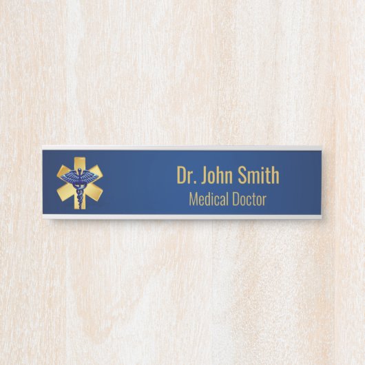 Blue Medical 3D Caduceus Gold Cross Deurbordje (Voorkant)
