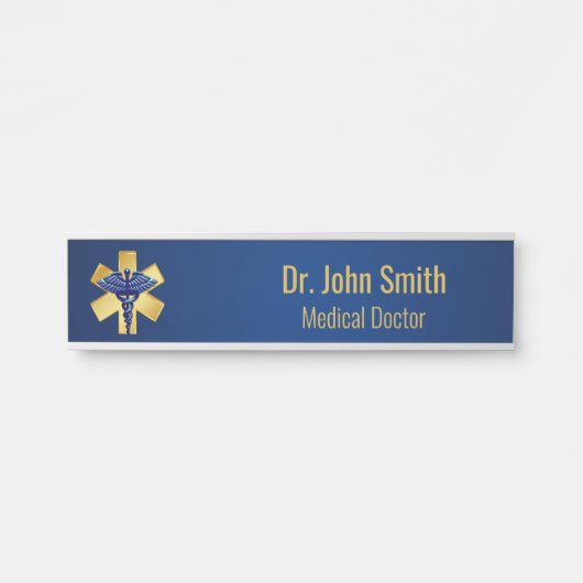 Blue Medical 3D Caduceus Gold Cross Deurbordje (Voorkant)