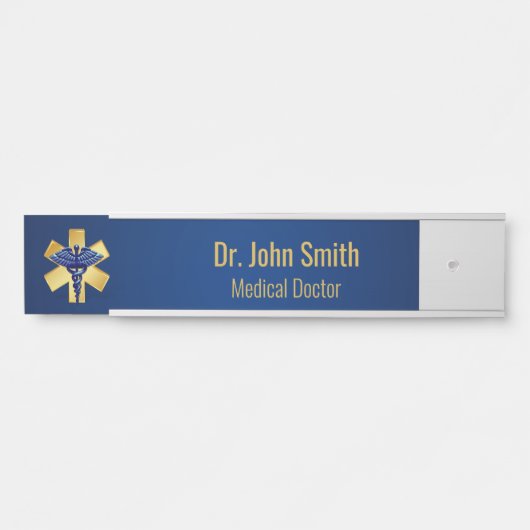 Blue Medical 3D Caduceus Gold Cross Deurbordje (Voorkant)