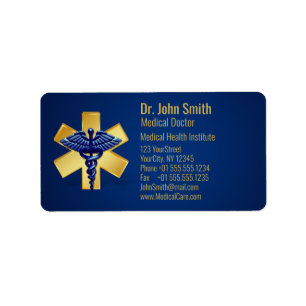 Blue Medical 3D Caduceus Gold Cross Etiket