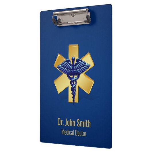 Blue Medical 3D Caduceus Gold Cross Klembord (Links)
