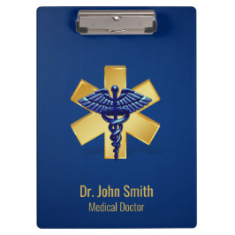 Blue Medical 3D Caduceus Gold Cross Klembord
