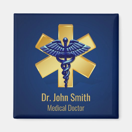 Blue Medical 3D Caduceus Gold Cross Magneet (Voorkant)