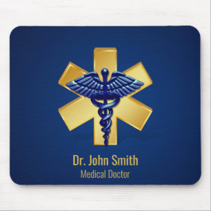 Blue Medical 3D Caduceus Gold Cross Muismat