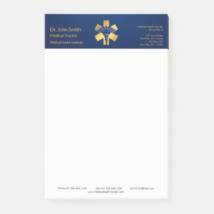 Blue Medical 3D Caduceus Gold Cross Post-it® Notes