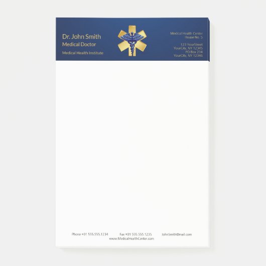 Blue Medical 3D Caduceus Gold Cross Post-it® Notes (Voorkant)