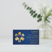 Blue Medical 3D Caduceus Gold Cross Visitekaartje (Staand voorkant)
