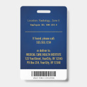 Blue Medical 3D Caduceus Gold Paramedic Foto ID Badge (Back)
