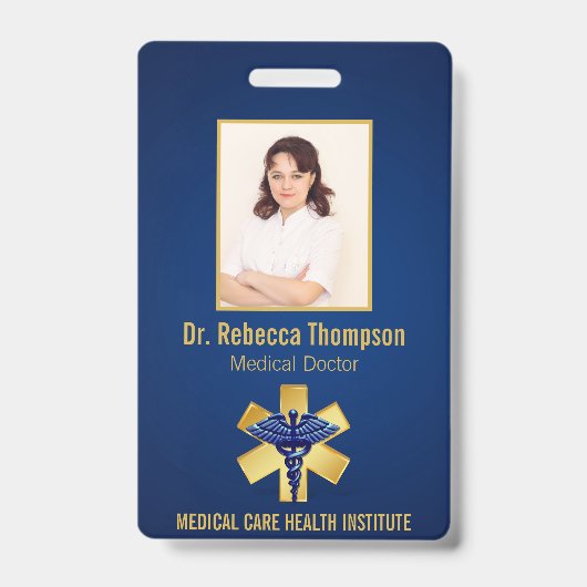 Blue Medical 3D Caduceus Gold Paramedic Foto ID Badge (Front)