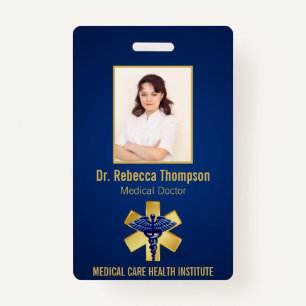 Blue Medical 3D Caduceus Gold Paramedic Foto ID Badge