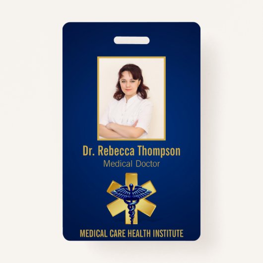 Blue Medical 3D Caduceus Gold Paramedic Foto ID Badge (Voorkant)