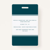 Blue Medical Alert Emergency ID Foto Adult Name B Badge (Achterkant)