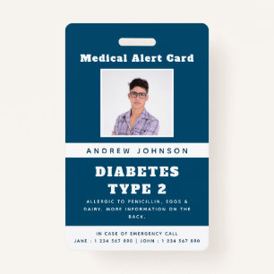 Blue Medical Alert Emergency ID Foto Adult Name Badge