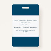 Blue Medical Alert Emergency ID Foto Adult Name Badge (Achterkant)