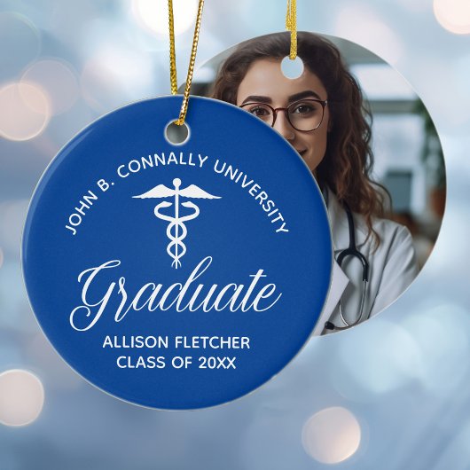 Blue Medical School Afstuderen Foto Kerst Keramisch Ornament