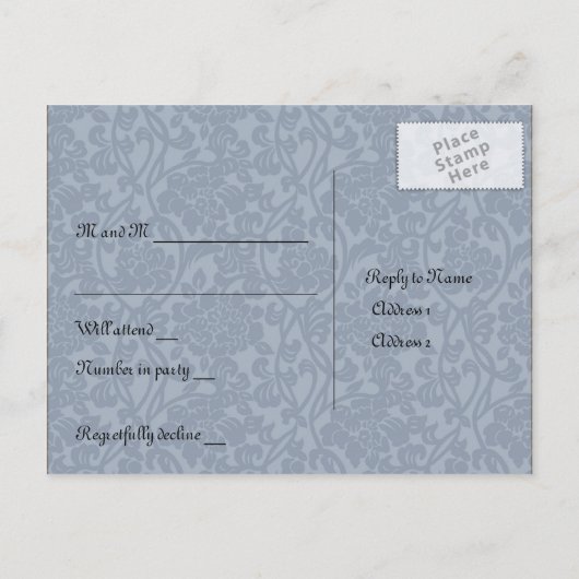 Blue Medieval Brocade RSVP Uitnodiging Briefkaart (Achterkant)